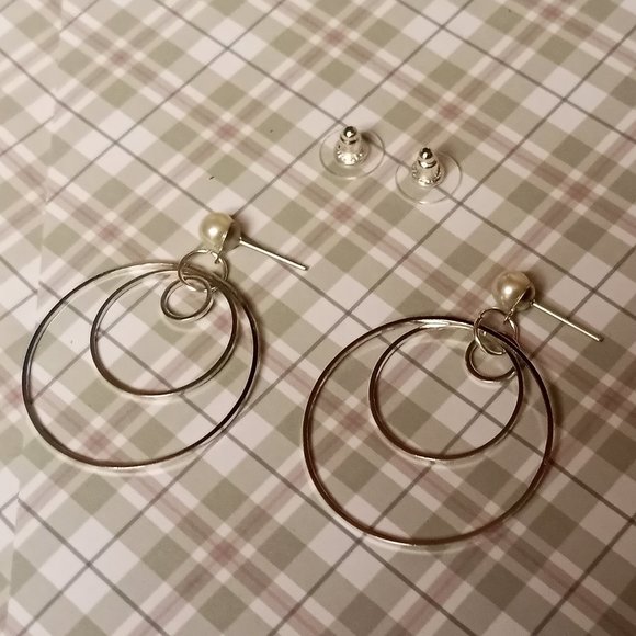 Home made/handmade Metal Stud Earrings with Metal Hoops Silver Tone #66 - Picture 1 of 9